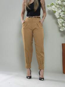 Carrot Pants With Zipper On The Leg, Tailored C3095 - 卡其色 - 查看 1