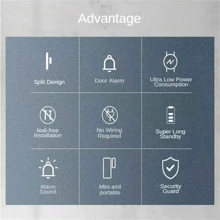 1 件白色智能门窗防盗报警器，1 件/4 件/12 件套装可选，多功能门磁报警器，高分贝警报，长待机，小巧便携，家庭/商店防盗设备，无需钻孔安装