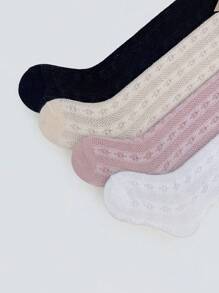 4 Pairs Kids Bow Design Mid-Calf Socks, Breathable Mesh Socks For Spring And Summer - Multicolor - View 5