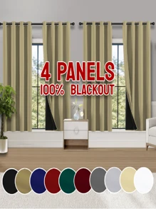 4-Piece Blackout Curtains, Grommet Top Curtains With Black Coating, 100% Blackout Curtains, Blackout, Sunscreen, Privacy Curtains For Interiors, Bedrooms, Living Rooms