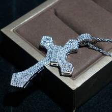 1pc Diamond Cross Necklace - Hip Hop Vintage Style, Cross Pendant Necklace,Necklaces For Men, For Women's Daily Wear, Christian Necklace