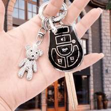 日产汽车钥匙扣套装，配有可爱水晶熊钥匙圈、柔软 TPU 钥匙保护套，新款适用于 SYLPHY、TEANA、SUNNY、MARCH、LIVINA - 小熊款 - 查看 9