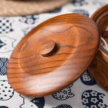 1pc Handmade Wooden Covered Serving Bowl - Suitable For Rice, Noodles And Soup - Ideal Kitchen And Dining Accessory