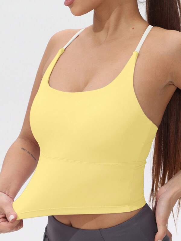 Women's Fixed Padded Sports Bra Colorblock Elastic Yoga Camisole