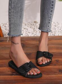 New Flat Summer Slide Sandals For Plus Size Women, Versatile For 2025 - Black - View 2