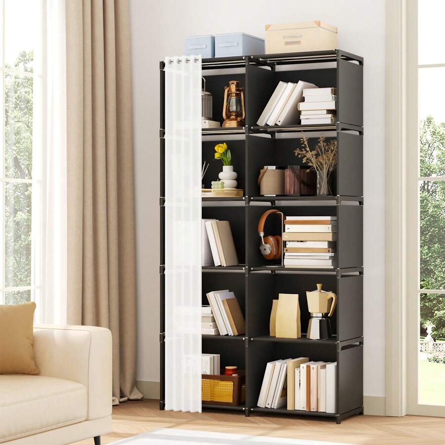 Tomnk 5-Tier Bookcase In Black - Modern Display Cabinet For Books, Decor & Essentials, Space-Saving Organizer With Adjustable Shelves, Entryway, Home Office, Easy Assembly - Multicolor - View 1