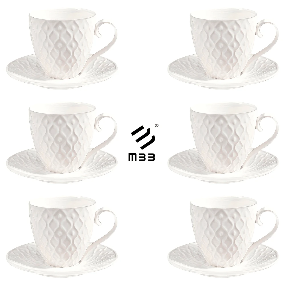 Juego de 12 tazas y platillos, tazas de café de cerámica con platillos, tazas para beber en el desayuno, el té, en casa