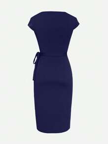 Women's Asymmetric Neckline Ruffle Cap Sleeve Vintage Wrap Dress