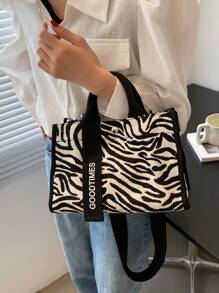 Fashion Patchwork Casual Tote Bag, Large Capacity - Black and White - View 5