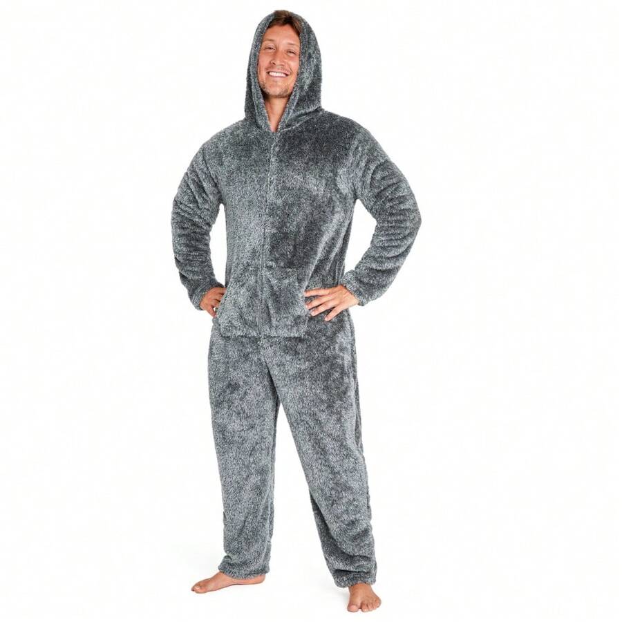 City Comfort And Loungewear Fleece Pyjama All In One Jumpsuit Nightwear - Grey - View 1