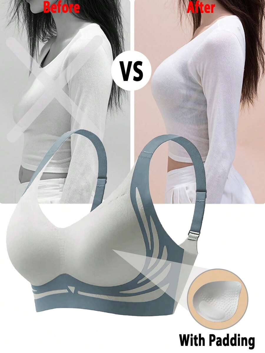 女士提拉文胸，带衬垫，无缝，无钢圈，轻度支撑，塑形文胸，女士内衣 - 淺灰色 - 查看 1