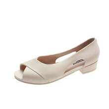 2025 露趾软底经典时尚休闲百搭一脚蹬高跟鞋 - 杏色 - 查看 2