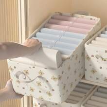 1pc Cute Bear Pattern Plastic Storage Box, Thick Fabric Foldable Clothes Storage Container Box For Home - Beige - View 7