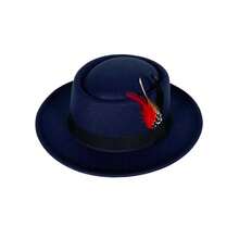 Men Fedora Hat With Feather Wool Felt Cap Top Hat For Daily Stages Costume Accessories - 藍色 - 查看 2
