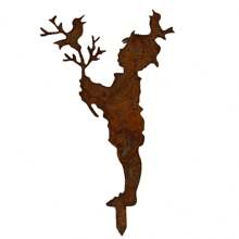 1 Stück Landhausstil Metallstatue im rustikalen Stil, Junge mit Vogel, Mädchen hält Blume, Paar hält Blumen Gartenpfahl, handgefertigte Eisenkunst Dekoration, geeignet als Geschenk zum Geburtstag, Erwärmung, Hochzeit, Muttertag, Thanksgiving, Garten- und Pflanzendekoration