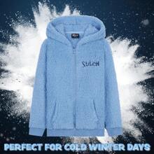 Disney Stitch Sherpa Hoodie Zip Up Fleece Fluffy