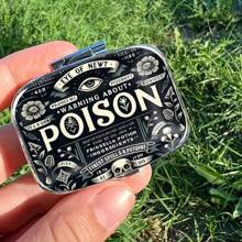 1 件毒药花金属药盒，2 隔层便携式药品收纳盒，适合口袋和钱包，独特的旅行礼物，口袋药丸储存 | 复古风格盒子 | 压花金属盖，钱包药盒 - 如圖 - 查看 2