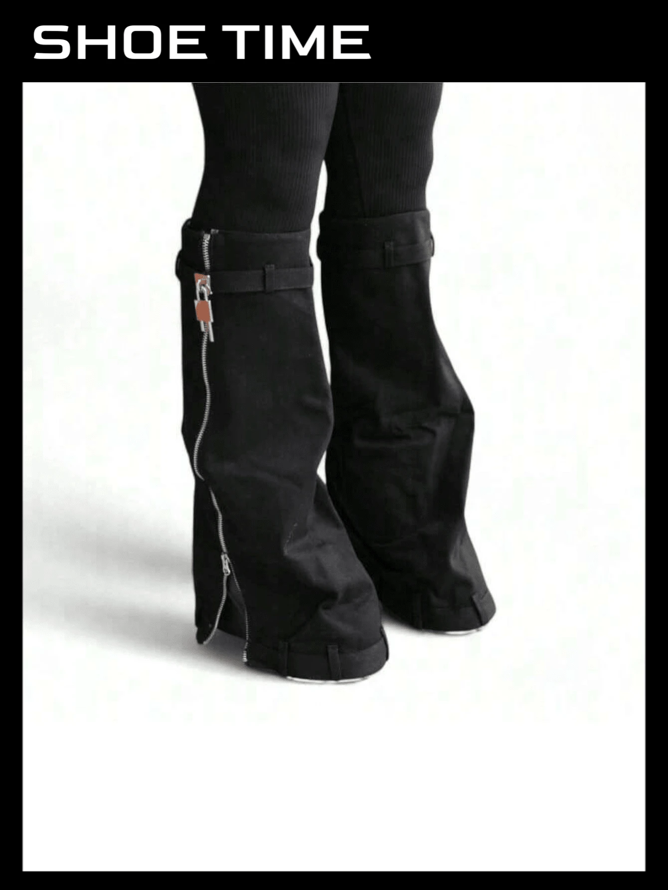 Botas de plataforma con cierre de candado de dobladillo de tela vaquera, pantalones inteligentes - Negro - Ver 1