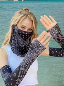 1 Set Summer Cashew Outdoor Sun-Protection Combo: Ride Mask, Ice Silk Arm Sleeves, Breathable Fishing Neck Gaiter - Multicolor - View 7