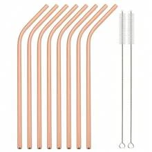 Jokipvy Set de 8 pajitas reutilizables de acero inoxidable 304 con forma curva, aptas para zumo, batido, leche con té, café, cócteles, útiles escolares - Multicolor - Ver 16