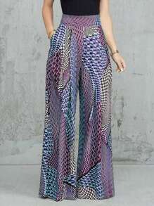 1 条女式复古印花百搭优雅休闲宽松裤，适合外出、通勤、旅行、居家