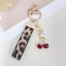 TTOBS 1pc Handmade Leopard Leather Car Key Chain With Unique Cherry Pendant - , Fashionable And Multifunctional Backpack Key Chain, Perfect Accessory For Backpacks. An Ideal Gift For St. Patrick's Day, Valentine's Day, Or For Your Beloved Lady. - Multicolor - View 22