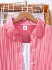 Left Mama Mädchen Lässig Sport Polokragen Shirt & Shorts Set, geeignet für Strand & Urlaub, Sommer