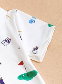 Infant Baby Golf Print White Short Sleeve Romper, Soft Comfortable Fabric, Suitable For Outdoor Sports & Activities