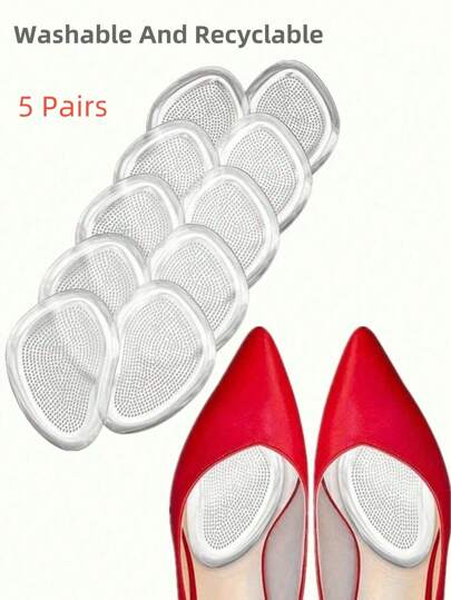 5Pairs Silicone Gel Half-Size Shoe Pads For The Forefoot, Anti-Slip Thickened Massage Pads For Women Heels, Women Shoes