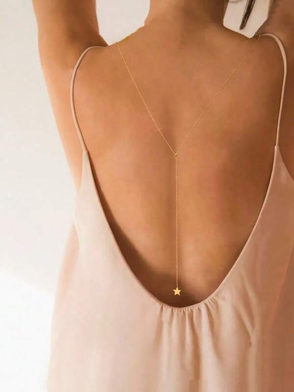 1 peça Corrente longa dourada minimalista com estrelas para mulheres, pingente personalizado, corrente longa dourada em Y para mulheres, joias elegantes para festas, adequadas para mulheres o ano todo, para usar em festas e dar de presente para amigos e mães