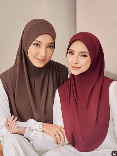 1条70厘米-50厘米的2025新款时尚多色女士头巾，优雅圆边设计，纯色底高弹纱帽，女士穆斯林连帽帽，送她的礼物。发帽