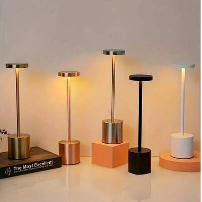 1 Đèn bàn LED kim loại sạc qua USB có công tắc nguồn độc lập, có thể điều chỉnh độ sáng 3 màu, thích hợp cho cắm trại, quầy bar, bàn ăn, phòng ngủ, quà tặng ngày lễ (Tích hợp pin 18650-1200mAh)