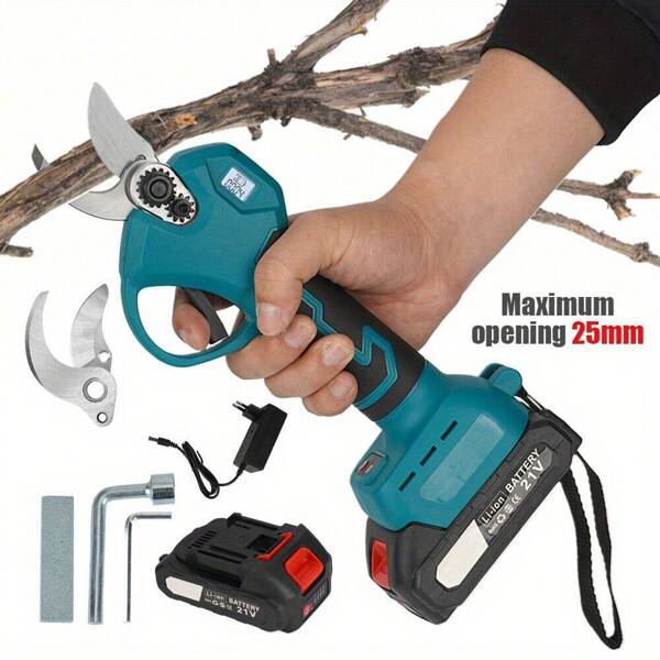2 Speeds 25mm Electric Pruning Shears With Curved Blade Safety Start Device Brushless Motor Strong Power
