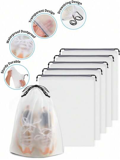 Bolsa de cuerdas transparente y grande para zapatos, impermeable y a prueba de polvo, portátil, para empacar zapatos, adecuada para hombres y mujeres, viaje, vacaciones, crucero, vacaciones de verano, dormitorio universitario, hogar, hotel, artículo de viaje esencial, bolsa de almacenamiento de plástico, útiles escolares para la vuelta al cole y la graduación