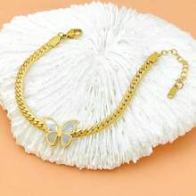 1 pièce Bracelet minimaliste en acier inoxydable avec chaîne coup de fouet et papillon coquille blanche, convient pour la tenue de tous les jours ou de travail des femmes