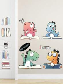 1pc Wall Sticker For Study Room, Bedroom, Early Learning Center - Dinosaur Reading Book Cartoon Decal, Suitable For Kindergarten Classroom Decor, Waterproof & Self-Adhesive Home Decor Wall Decor Bathroom Decor Bedroom Decor Room Decoration Stuff Living Room Decor House Decor Home Decor Living Room Wall Art Wall Paper Stickers Personalised Stickers