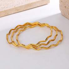 1pc Titanium Steel Non-Fading Gold Color Bamboo Knuckle Bangle Bracelet, Minimalist Fashion Cuff Bracelet