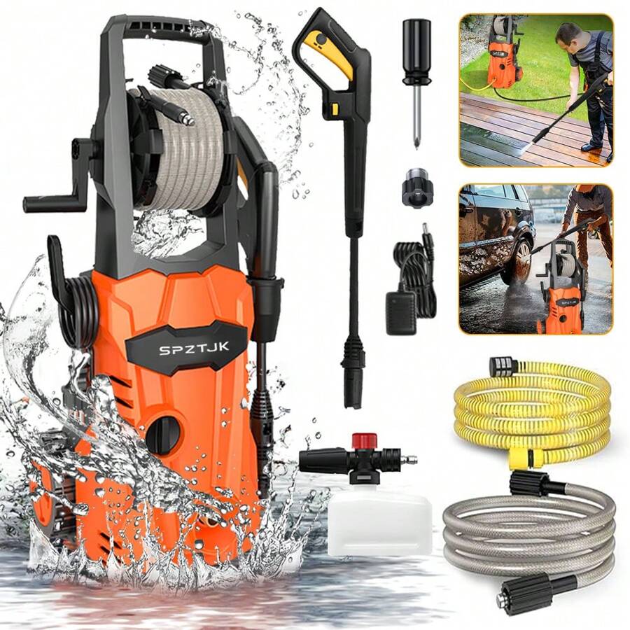 SPZTJK Electric High Pressure Washer - 1600W Portable Washer, 4.7 LPM Flow Rate, 33FT Long Hose, 18FT Power Cord, Foam Cannon, And Durable Construction, Cleans Patios/Cars/Fences/Windows
