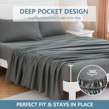 4-Piece Soft Brushed Microfiber Sheet & Pillowcase Set - Breathable, All-Season Bedding With 1 Fitted Sheet, 1 Flat Sheet, And 2 Pillowcases - Solid Color, Machine Washable, Comfortable Sleep Essentials - 墨綠色 - 查看 8