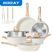 SODAY 12pcs Pots And Pans Set Non Stick Kitchen Cookware Sets Induction Cookware Nonstick Granite Cooking Set With Frying Pans, Saucepans, Steamer - 12pcs White/most popular - View 1