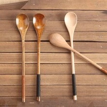 1/2pcs Japanese Wooden Solid Wood Coffee Spoon Honey Mixing Spoon Long Handle Round Mouth Round Handle Wooden Spoon