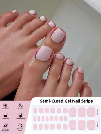 26 piezas de uñas postizas rosas, uñas de gel semi-curadas, pegatinas para uñas de los pies, diseño sólido multicolor simple, envoltura completa para uñas, calidad de salón, sin UV - Adhesivos de arte de uñas DIY autoadhesivos para mujeres y niñas para uso diario, suministros para uñas de calidad de salón