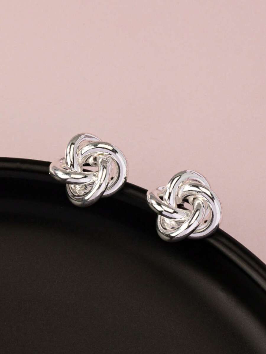 1 Pair Fashionable Minimalist Daily Versatile Line & Twist Floral Earrings