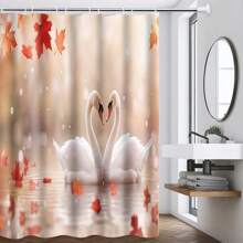 1/4pcs Elegant Swan Print Waterproof Shower Curtain Set With 12 Hooks, Floral And Golden Decorative Elements, Bathroom Decor Curtain With Toilet Cover, U-Shape Mat, Modern Home Bath Accessory, Machine Washable