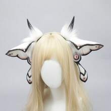 Halloween Demon Fantasy Creature Headpiece With Butterfly Decoration, Plush Moth Hairband Headwear Ear