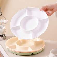 1pc Plastic Divided Snack Plate, Round 5 Compartments Nut Seeds Snack Tray