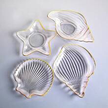 Ocean Glass Plate Irregular Meal Plate Dessert Salad Plate Dried Fruit Snack Decoration Sea Snail Sea Star Shell Plate - 金邊海螺1 - 查看 6