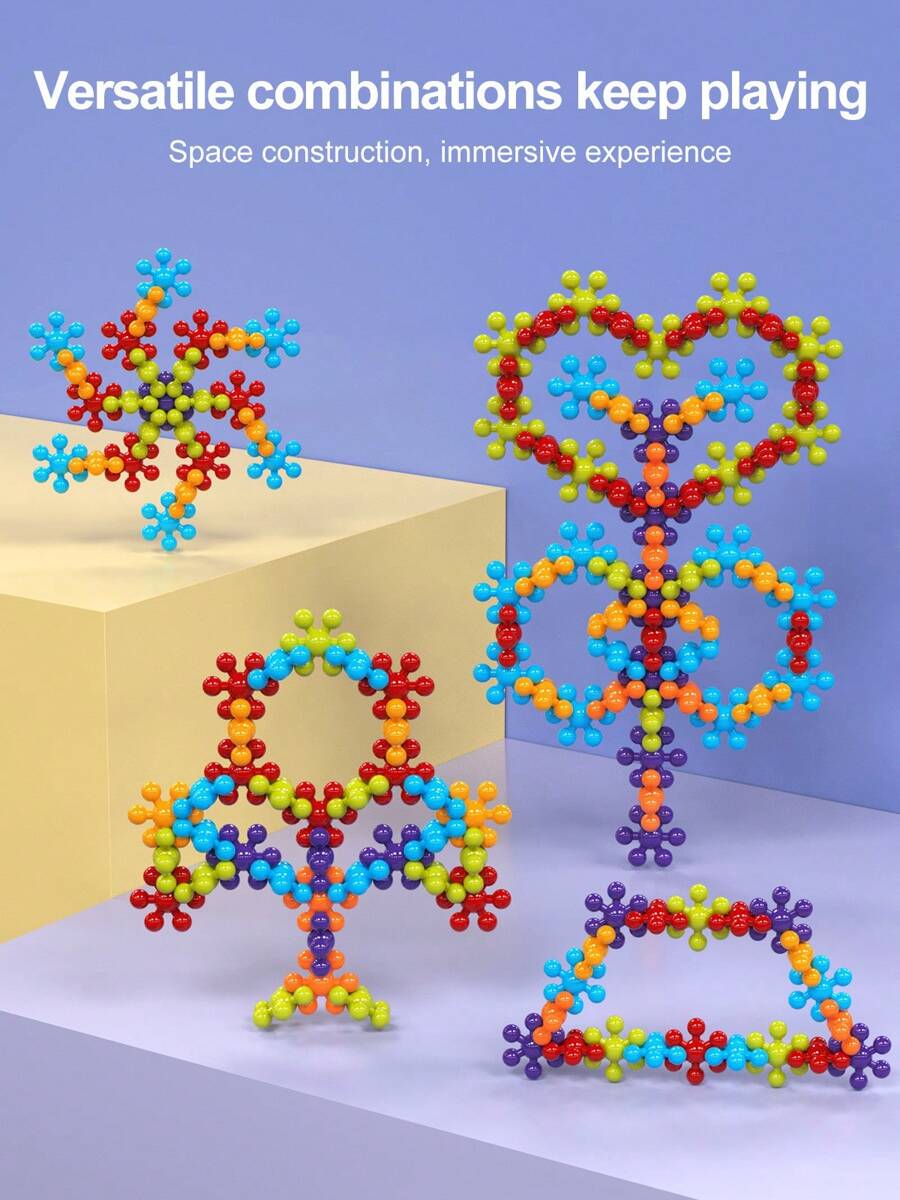 3D Rotating Plum Blossom Building Blocks Toy, Children's Puzzle Snowflake Stacking Toy, Small Gift, Souvenir. During The Puzzle Process, Children Can Exercise Fine Motor Skills; The Process Of Building From 2D To 3D Helps Cultivate Spatial Imagination. - Multicolor - View 1