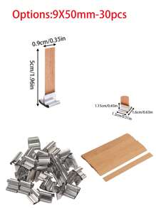 30pcs/Set Wooden Candle Wicks With 30pcs Metal Bases, Smokeless Natural Wooden Wicks, Trimmable, Suitable For Making Scented Candles, DIY Candle Holders, Soy Wax Wicks With Holders, Candle Making Supplies