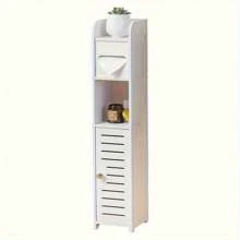 Slim Bathroom Storage Organizer Rack With Cupboard Versatile Floor Standing Shelving Unit Cubby Hole Shelves Space Saving Gap Storage For Various Room Types Sturdy Modern Design - White - View 2